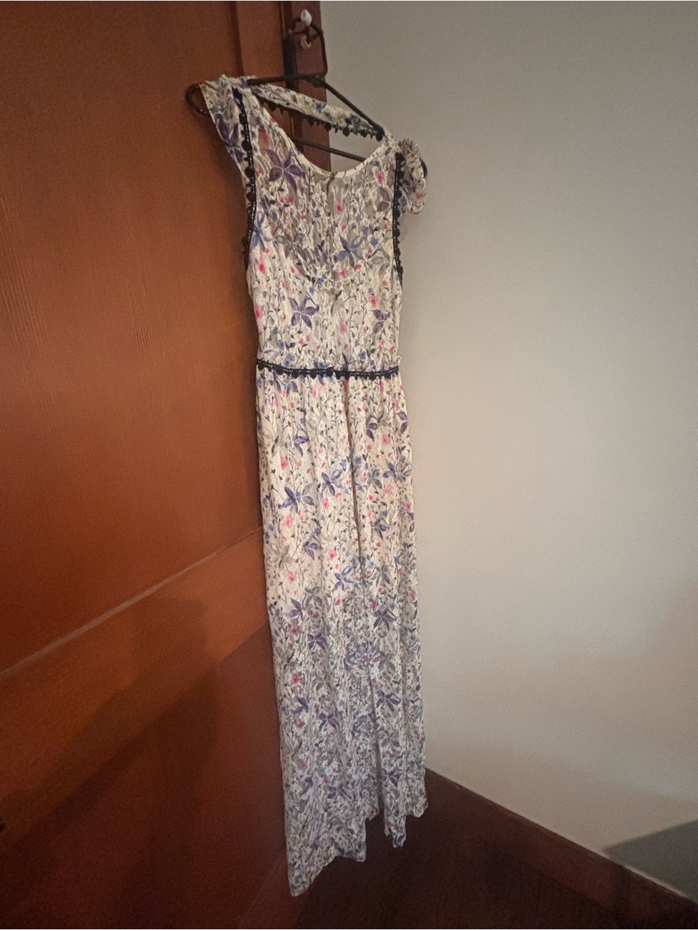 Free People Cream Maxi Dress with Purple and Pink Floral Print